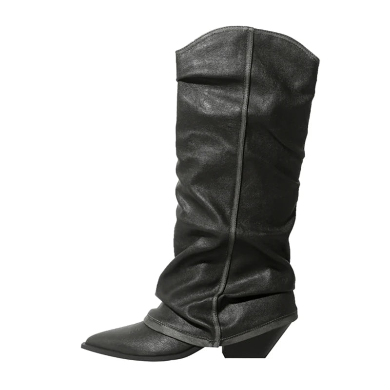 Botas altas para Mujer, tacones altos, zapatos de lujo a la moda, Botas hasta la rodilla con punta puntiaguda, zapatos de tacón para invierno 2025, Botas sexis para Mujer