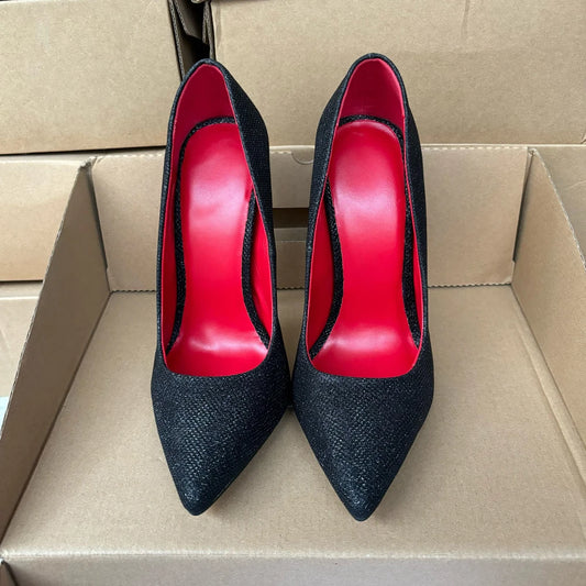 Tacones altos Bombas sexy Brillante Negro Rojo dentro