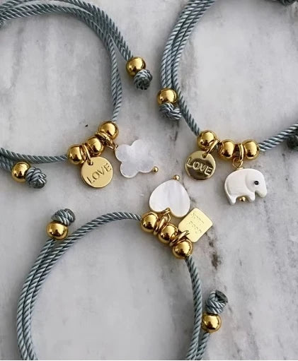 Pulsera de buena suerte con ojos de elefante ajustables hecha a mano