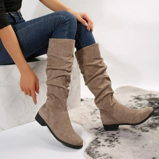 Nuevo Botas de moda Otoño Invierno Botas plisadas de alta calidad Botas de fondo grueso con punta redonda Botas cómodas para Mujer