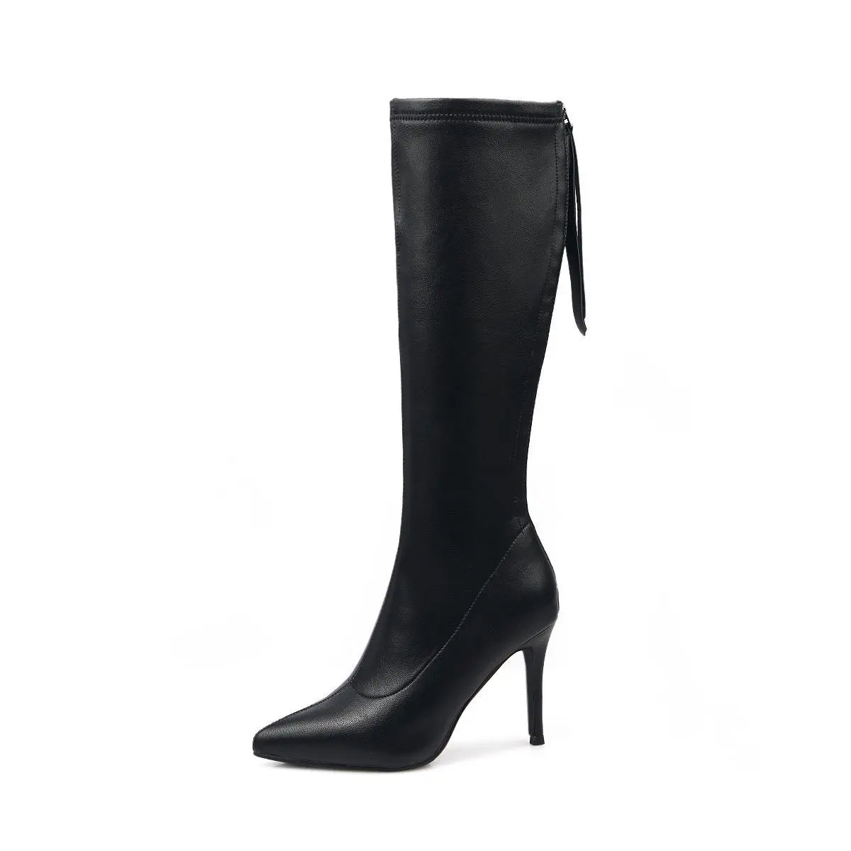 Zapatos de tacón alto de cuero suave, Sexy, punta estrecha con cremallera