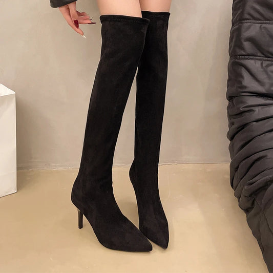 Botas altas para Mujer, tacones altos, zapatos De punta estrecha, zapatos De tacón elegantes sexis a la moda, Botas De invierno para Mujer 2025, nuevas Botas De lujo Chelsea De Mujer