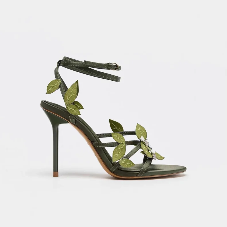 zapatos de mujer, sandalias de tacón de aguja con adornos florales