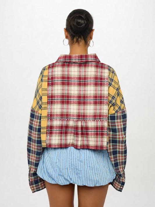 Camisa Corta a Cuadros con Parches