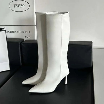 Botas de tacón alto puntiagudas minimalistas retro con estilo romano, temperamento moderno, zapatos de mujer modernos y versátiles