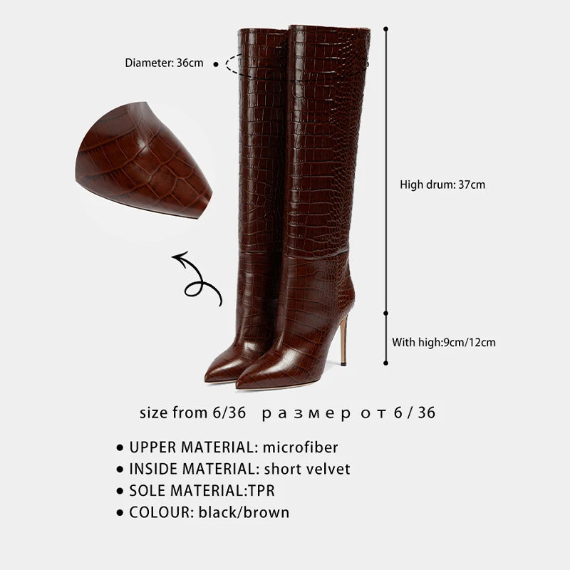 Botas finas con estampado De cocodrilo y tacón alto