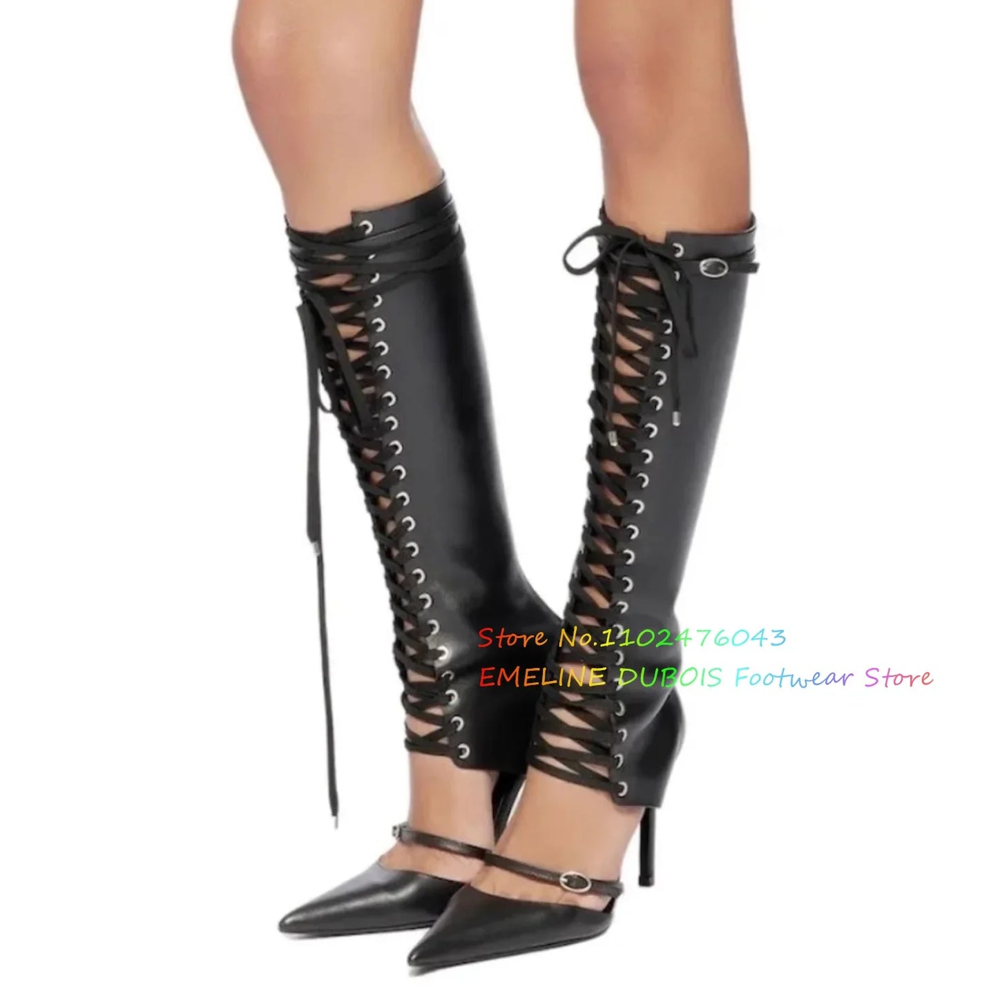 Botas blancas con punta puntiaguda y cordones hasta la rodilla para mujer, novedad de verano, sandalias sexis con hebilla hueca y tacón de aguja con cordones cruzados en la parte delantera