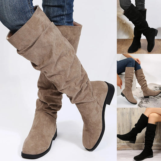 Nuevo Botas de moda Otoño Invierno Botas plisadas de alta calidad Botas de fondo grueso con punta redonda Botas cómodas para Mujer