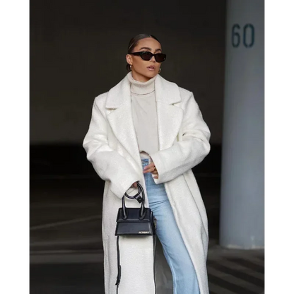 Abrigo hasta la rodilla para mujer con hebilla de felpa