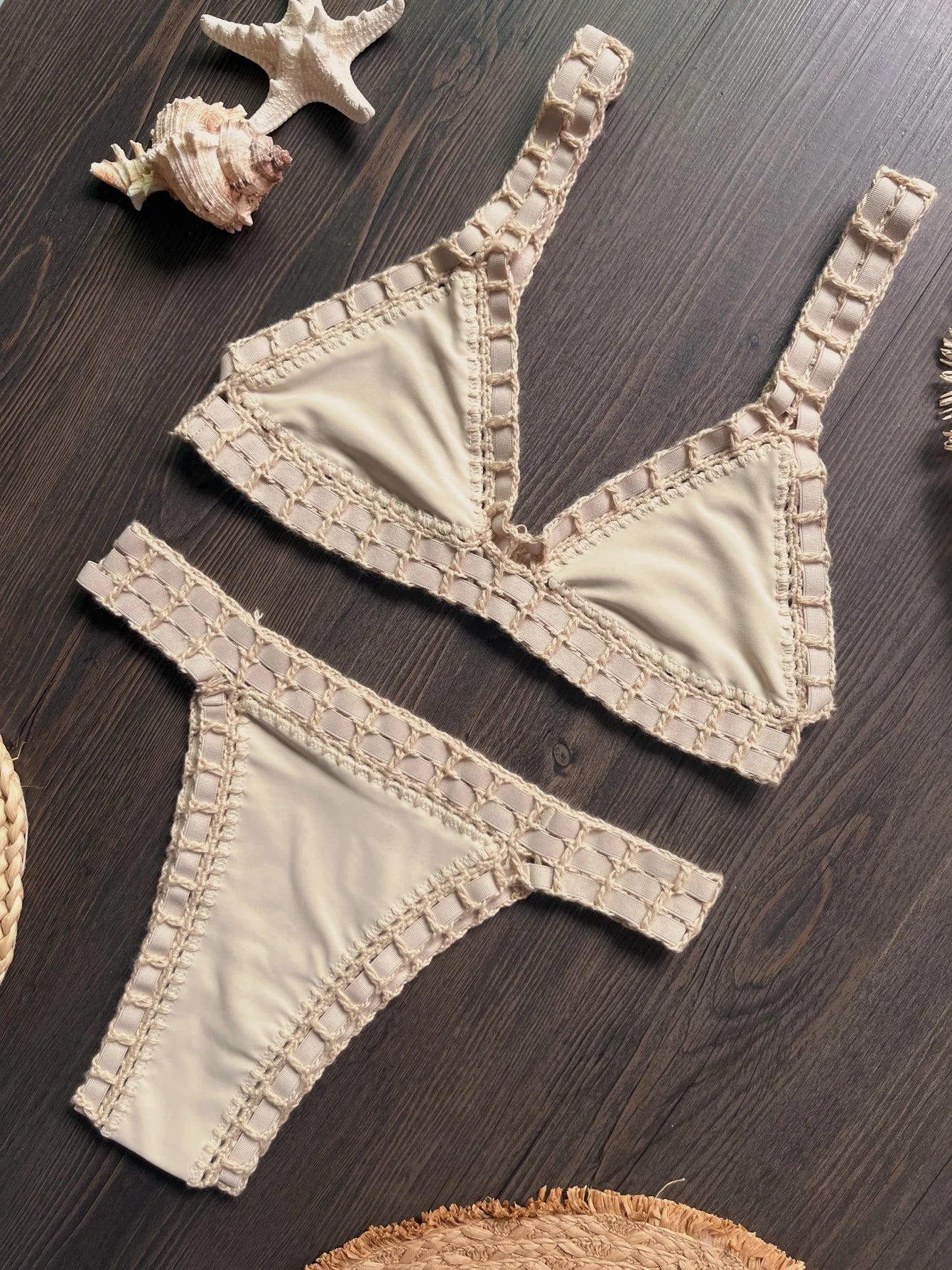 Bikini negro de ganchillo 2025, traje de baño Sexy para mujer, traje de baño femenino, conjunto de microbikini, traje de baño Bandeau, ropa de playa, Bikini brasileño