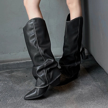 Botas altas para Mujer, tacones altos, zapatos de lujo a la moda, Botas hasta la rodilla con punta puntiaguda, zapatos de tacón para invierno 2025, Botas sexis para Mujer