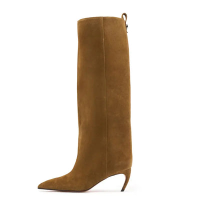 Botas de tacón de 8 cm, tubo recto puntiagudo y puntiagudo, hermosos tacones alienígenos, pantalones hasta la rodilla, botas sexis de moda para mujer, botas para mujer