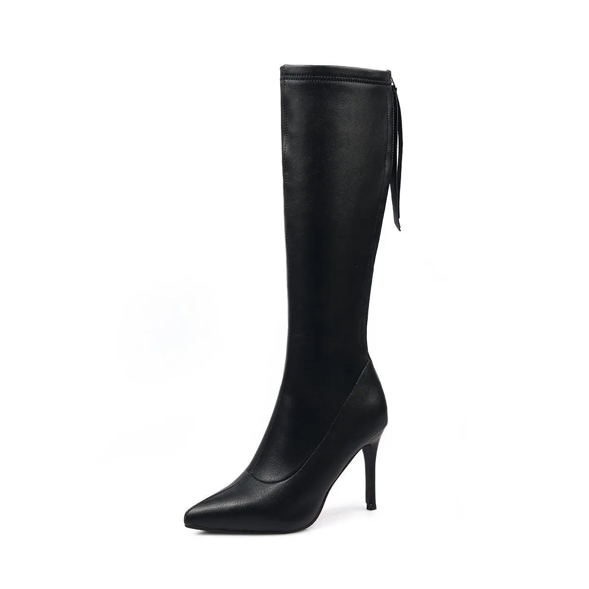 Zapatos de tacón alto de cuero suave, Sexy, punta estrecha con cremallera
