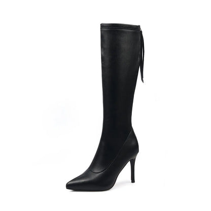 Zapatos de tacón alto de cuero suave, Sexy, punta estrecha con cremallera