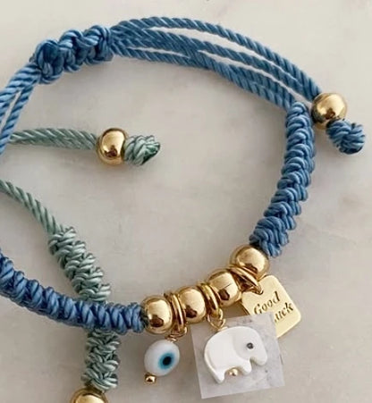 Pulsera de buena suerte con ojos de elefante ajustables hecha a mano