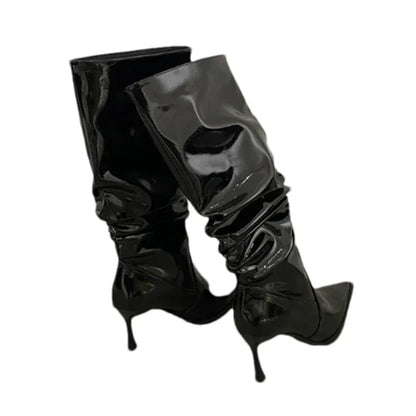 Botas altas de cuero para Mujer, zapatos sexis de tacón alto con punta puntiaguda, Botas Chelsea de fiesta a la moda para Mujer, Botas de nieve nuevas para Mujer