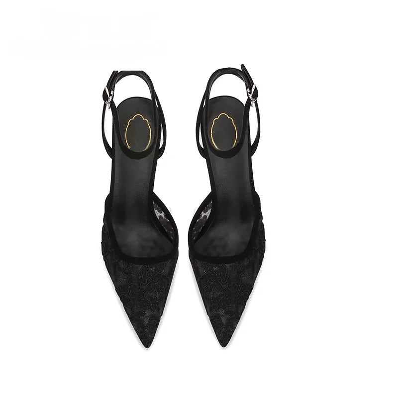 zapatilla de malla bordada elegante puntiagudo para fiesta