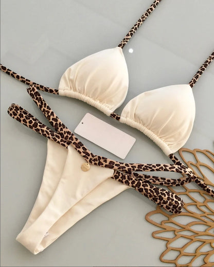 2025 nuevo conjunto de Bikini Sexy para mujer, traje de baño para vacaciones en la playa, conjunto de Bikini brasileño con Tanga, traje de baño Sexy de dos piezas, ropa de playa para mujer