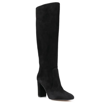 Botas de mujer, Botas informales de piel de ante de alta calidad, Botas de diseño plisado apiladas para mujer, Botas hasta la rodilla con punta estrecha a la moda