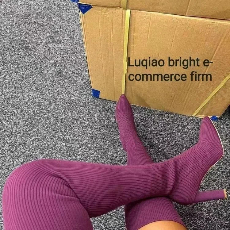 Botas altas para Mujer, Botas por encima de la rodilla para Otoño e Invierno, calcetines elásticos de alta calidad, Botas sexis de tacón de 9cm para Mujer, Botas para Mujer
