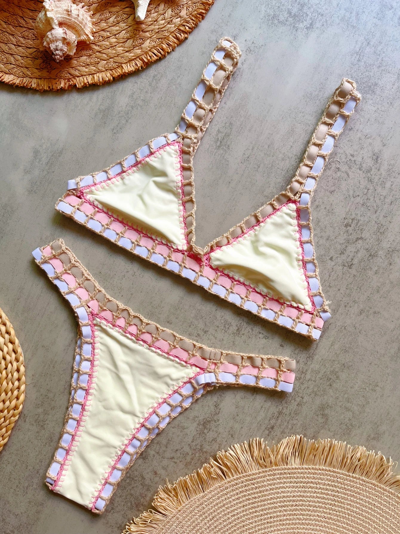 Bikini negro de ganchillo 2025, traje de baño Sexy para mujer, traje de baño femenino, conjunto de microbikini, traje de baño Bandeau, ropa de playa, Bikini brasileño