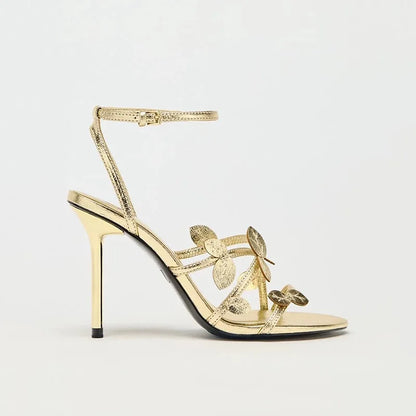 zapatos de mujer, sandalias de tacón de aguja con adornos florales