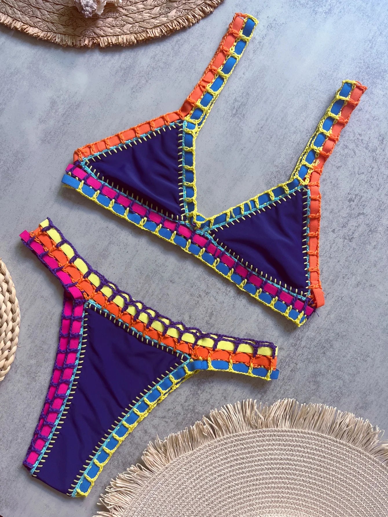 Bikini negro de ganchillo 2025, traje de baño Sexy para mujer, traje de baño femenino, conjunto de microbikini, traje de baño Bandeau, ropa de playa, Bikini brasileño