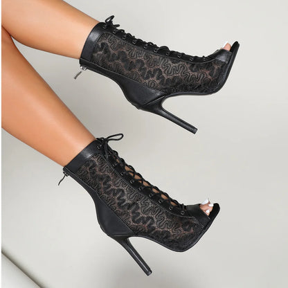 Botas de tacón fino con cordones para mujer, botines cómodos de alta calidad