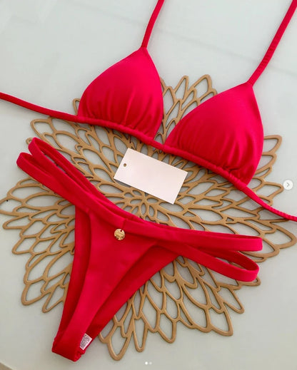 2025 nuevo conjunto de Bikini Sexy para mujer, traje de baño para vacaciones en la playa, conjunto de Bikini brasileño con Tanga, traje de baño Sexy de dos piezas, ropa de playa para mujer