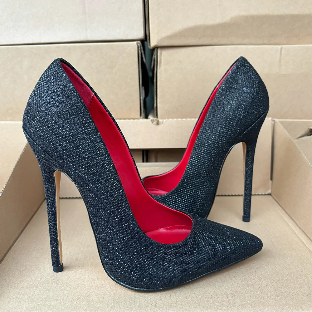 Tacones altos Bombas sexy Brillante Negro Rojo dentro