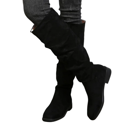 Nuevo Botas de moda Otoño Invierno Botas plisadas de alta calidad Botas de fondo grueso con punta redonda Botas cómodas para Mujer