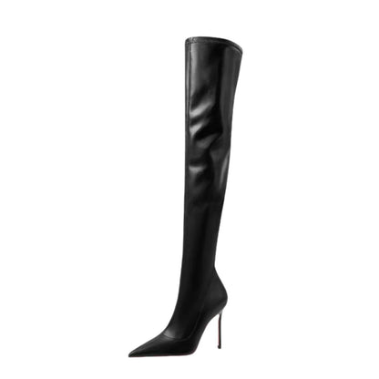 Arden Furtado 2025 invierno marrón elástico sobre la rodilla botas puntiagudas cremallera lateral conciso tacón súper alto botas ajustadas para mujer