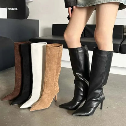 Botas de tacón alto puntiagudas minimalistas retro con estilo romano, temperamento moderno, zapatos de mujer modernos y versátiles