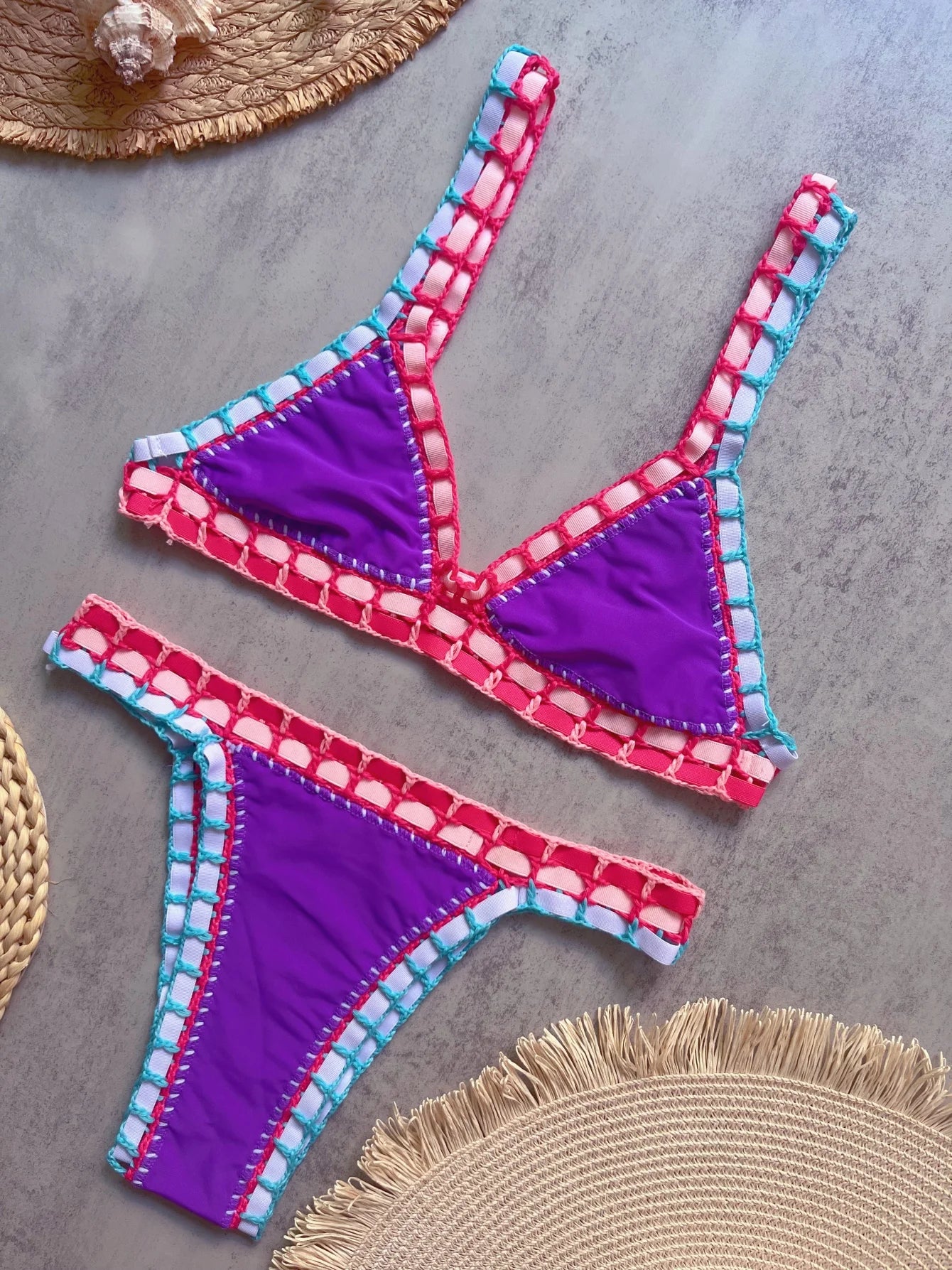 Bikini negro de ganchillo 2025, traje de baño Sexy para mujer, traje de baño femenino, conjunto de microbikini, traje de baño Bandeau, ropa de playa, Bikini brasileño