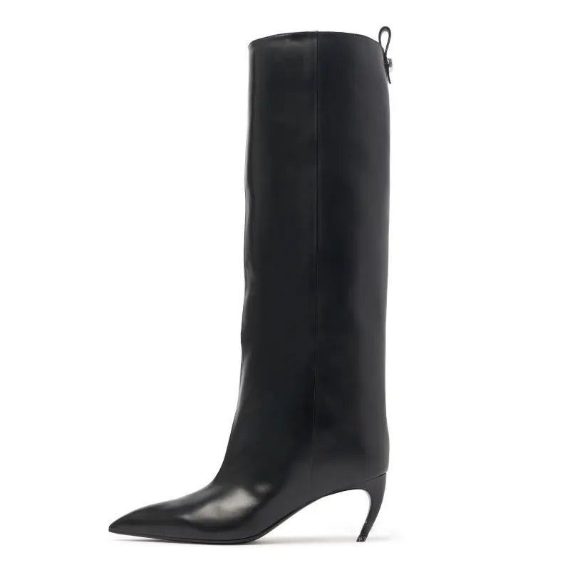 Botas de tacón de 8 cm, tubo recto puntiagudo y puntiagudo, hermosos tacones alienígenos, pantalones hasta la rodilla, botas sexis de moda para mujer, botas para mujer
