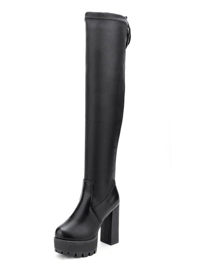 Maogu-Botas De tacón alto con plataforma para Mujer, zapatos largos por encima De la rodilla De cuero, otoño e invierno, 2023