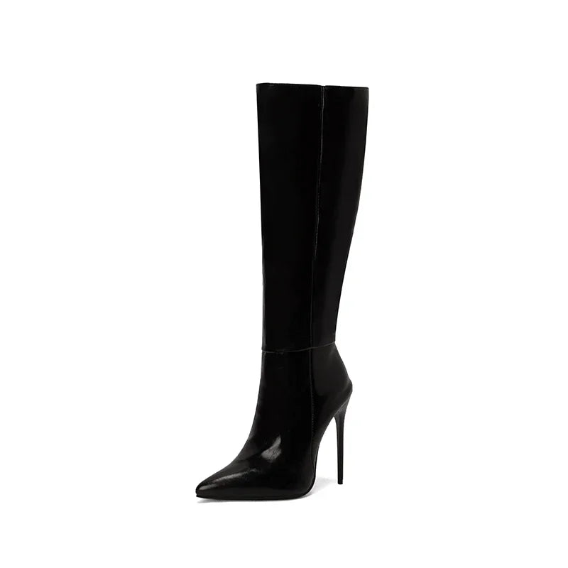 Botas elásticas de charol de lujo, zapatos de diseñador