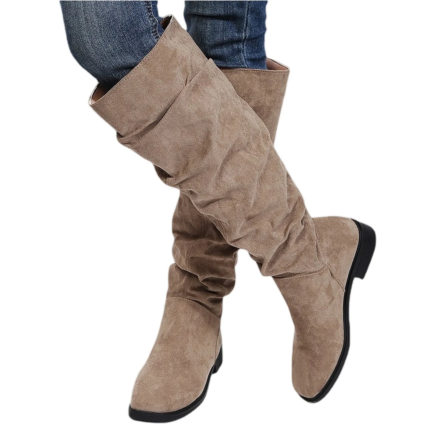 Nuevo Botas de moda Otoño Invierno Botas plisadas de alta calidad Botas de fondo grueso con punta redonda Botas cómodas para Mujer