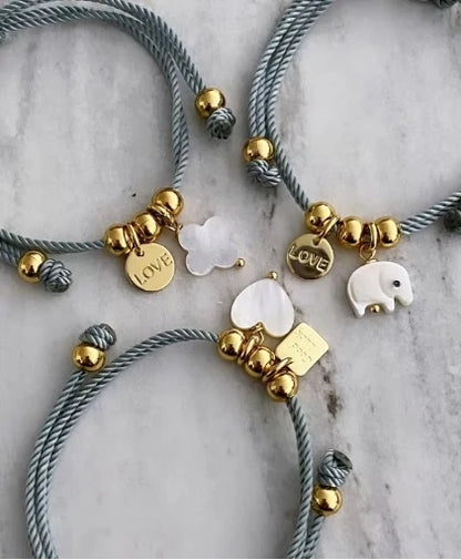 Pulsera de buena suerte con ojos de elefante ajustables hecha a mano