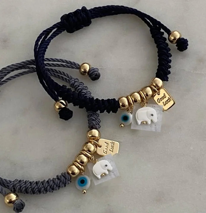 Pulsera de buena suerte con ojos de elefante ajustables hecha a mano