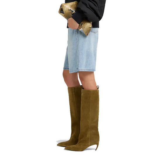 Botas de tacón de 8 cm, tubo recto puntiagudo y puntiagudo, hermosos tacones alienígenos, pantalones hasta la rodilla, botas sexis de moda para mujer, botas para mujer