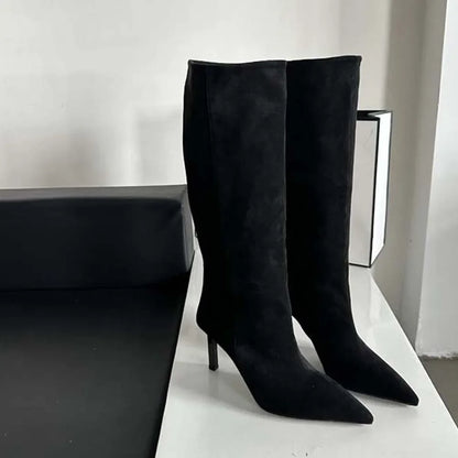 Botas de tacón alto puntiagudas minimalistas retro con estilo romano, temperamento moderno, zapatos de mujer modernos y versátiles