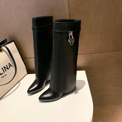 Botas por encima de la rodilla góticas cálidas de felpa con forro