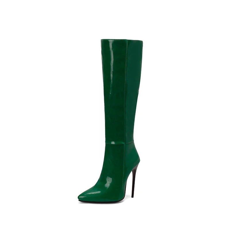 Botas elásticas de charol de lujo, zapatos de diseñador