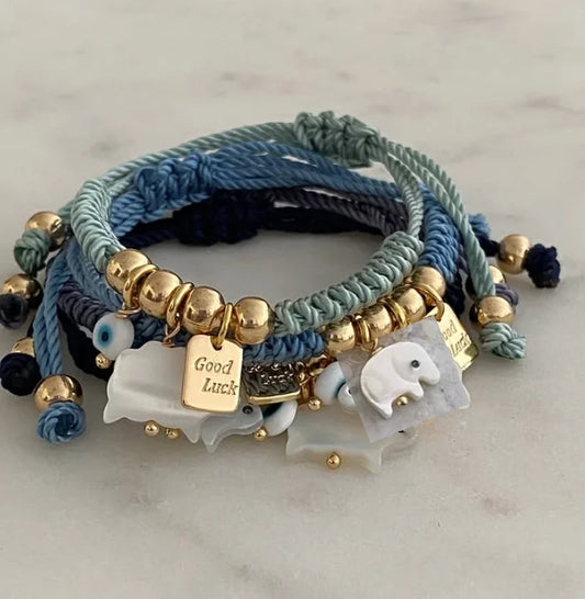 Pulsera de buena suerte con ojos de elefante ajustables hecha a mano