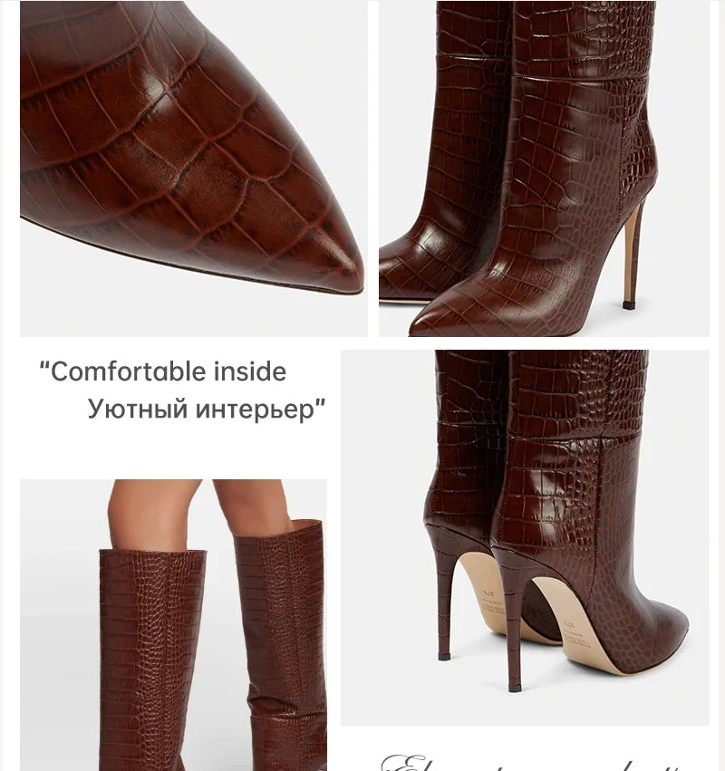 Botas finas con estampado De cocodrilo y tacón alto