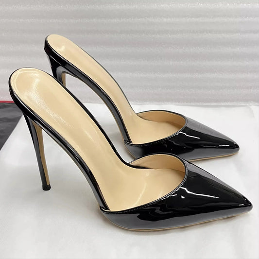 Mula de tacón alto con punta puntiaguda de 8/10/12 cm para mujer con estilo distintivo, con medias zapatillas de tacón ultraalto externamente