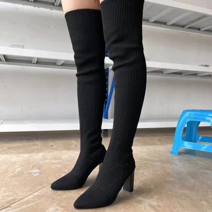 Botas altas para Mujer, Botas por encima de la rodilla para Otoño e Invierno, calcetines elásticos de alta calidad, Botas sexis de tacón de 9cm para Mujer, Botas para Mujer