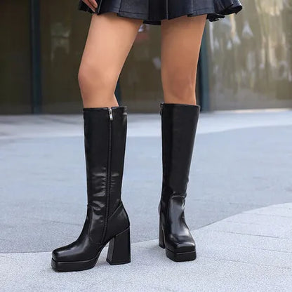 Botas hasta la rodilla para mujer, tacones con punta, plataforma de 10cm, 2,5 cm,