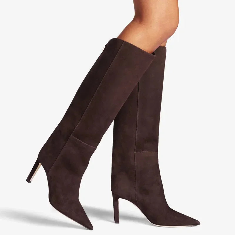 Botas rectas de tacón de aguja puntiagudas, colores, estilo Simple